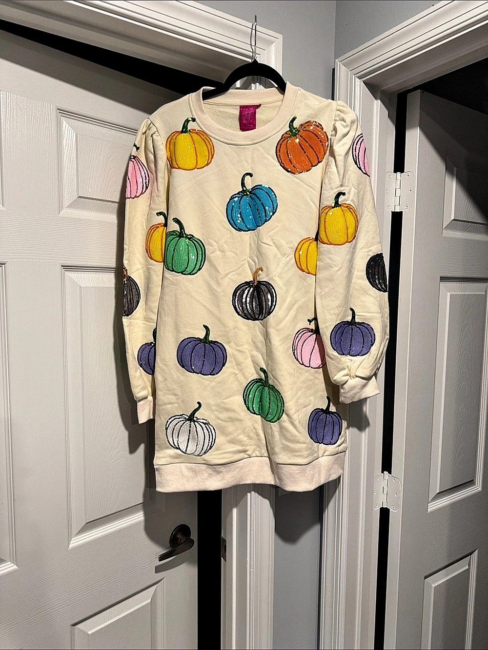 Queen of sparkles new! Pumpkin Sequin Sweatshirt dress Size Medium
